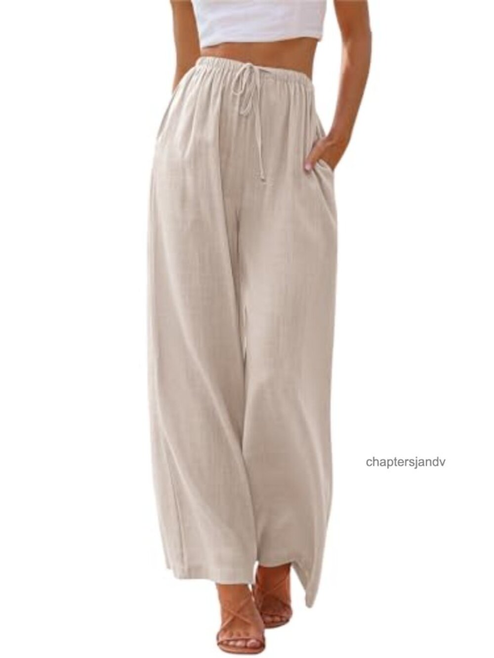 Linen Blend Wide Leg Palazzo Pants